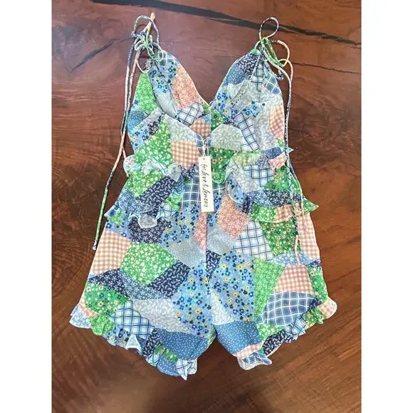 NWT For Love & Lemons Juniper Patchwork Romper XS - Picture 3 of 6